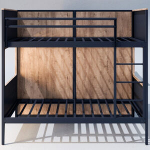 Bunk beds and loft beds in a dorm room setting